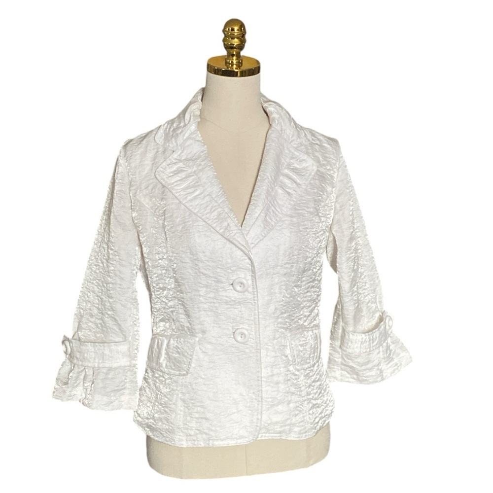 CLARA SUNWOO White Crinkled Two-Button 3/4 Sleeve Lightweight Jacket Women’s M